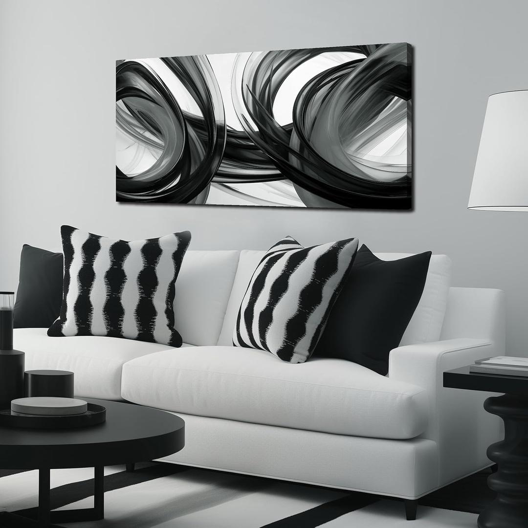 Abstract Canvas Wall Art for Office Bedroom Black and White Wall Decor, 40"L x 20"W