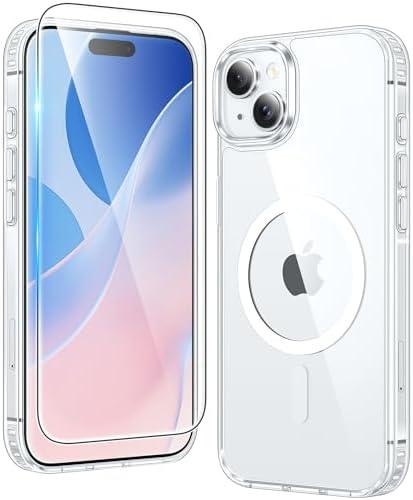 FNTCASE for iPhone 15 Case: for iPhone 14 | iPhone 13 Case Support Magnetic Charging Military Grade Drop Protection Anti Yellowing | Rugged Shockproof Phone Cover - 6.1 inch (Clear)