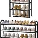 STO STO Expandable Shoe Rack, 3-Tier Metal Small Shoe Rack for Closet, Up to 16 Pairs Adjustable Shoes Racks Storage for Front Door Entrance, Free Standing Shoes Rack Organizer for Entryway, Black