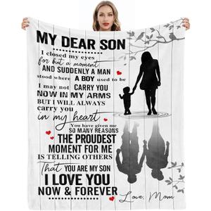 Gifts for Son from Mom Fathers Day Birthday Gifts to My Son Blanket Boys Christmas Valentines Day Gifts for Him Love Son Letters Printed Soft Throw for Bed Couch 60" x 50"