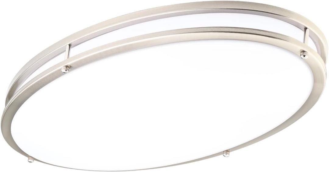 DAKASON 24Inch Oval LED Flush Mount Ceiling Light, 40W Large LED Light Fixture Ceiling for Kitchen/Living Room, 3500K/4000K/5000K Dimmable, Modern Low-Profile for Dining Room/Laundry, Brushed Nickel