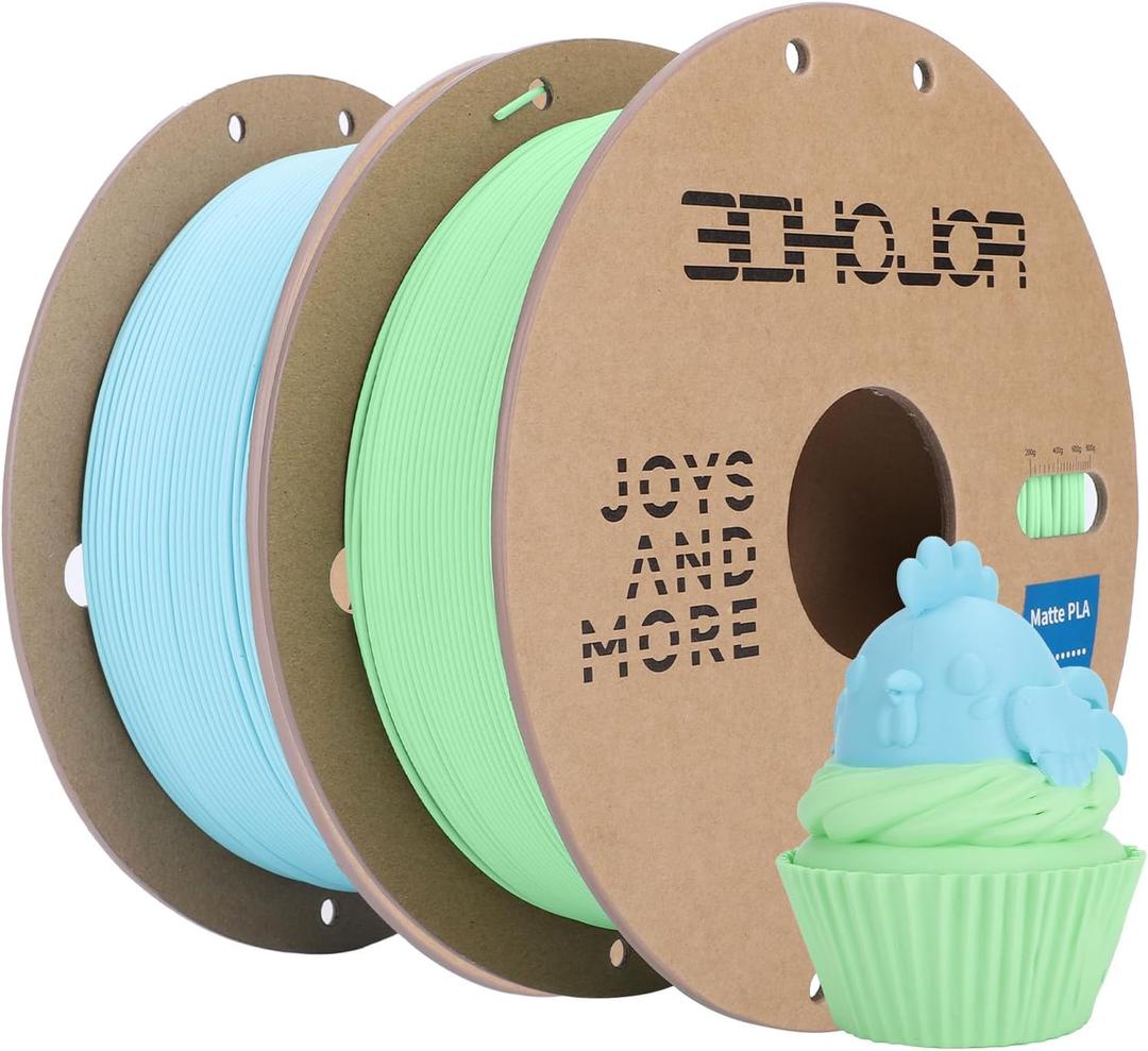 3DHoJor Matte PLA Filament 1.75mm, Upgrade Matte 3D Printer PLA Filament, 1KG*2 Bundle Cardboard Spool 3D Printing Filament for 3D Printers(Matte Green+Blue 2Pack)