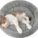 Enjoying Small Cat Bed Mat, 11.81" Round, Self Warming Cat Mat with Pillow Around, Dog Kitty Curling Sleep Cushion, Soft Kitten Pad for Carrier/Crate, Rabbit Warm Bed, Antiskid Bottom, Small