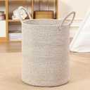 80L Large Woven Laundry Basket Hamper, 100% Natural Cotton Rope, Handwoven & Durable, Storage for Blankets, Toys, Clothes, Decorative Nursery Hamper for Living Room, Baby Room, Bedroom (Brown)