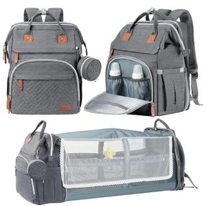 DERJUNSTAR Baby Diaper Bag Backpack with ChangingStation-Large Capacity Baby Bag for Boys & Girls, USBCharging Port, Pacifier Case, sunshade & Toy Bar,Waterproof Pale Grey