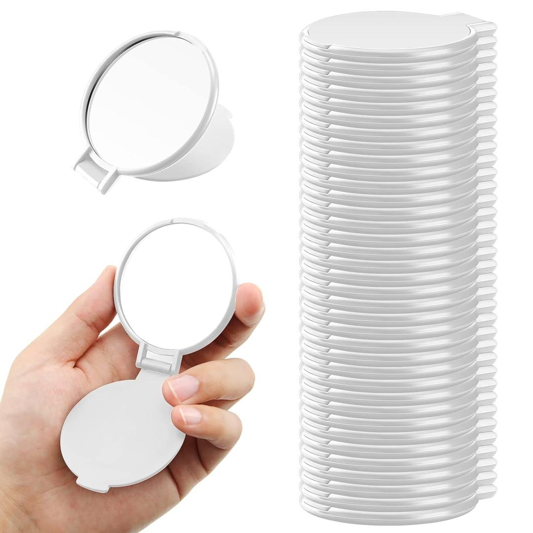 Yalikop 36 Pcs Compact Mirror Bulk Portable Round Makeup Mirror Mini Foldable for Purse Women Travel Daily Use Mothers Day Gifts (White)