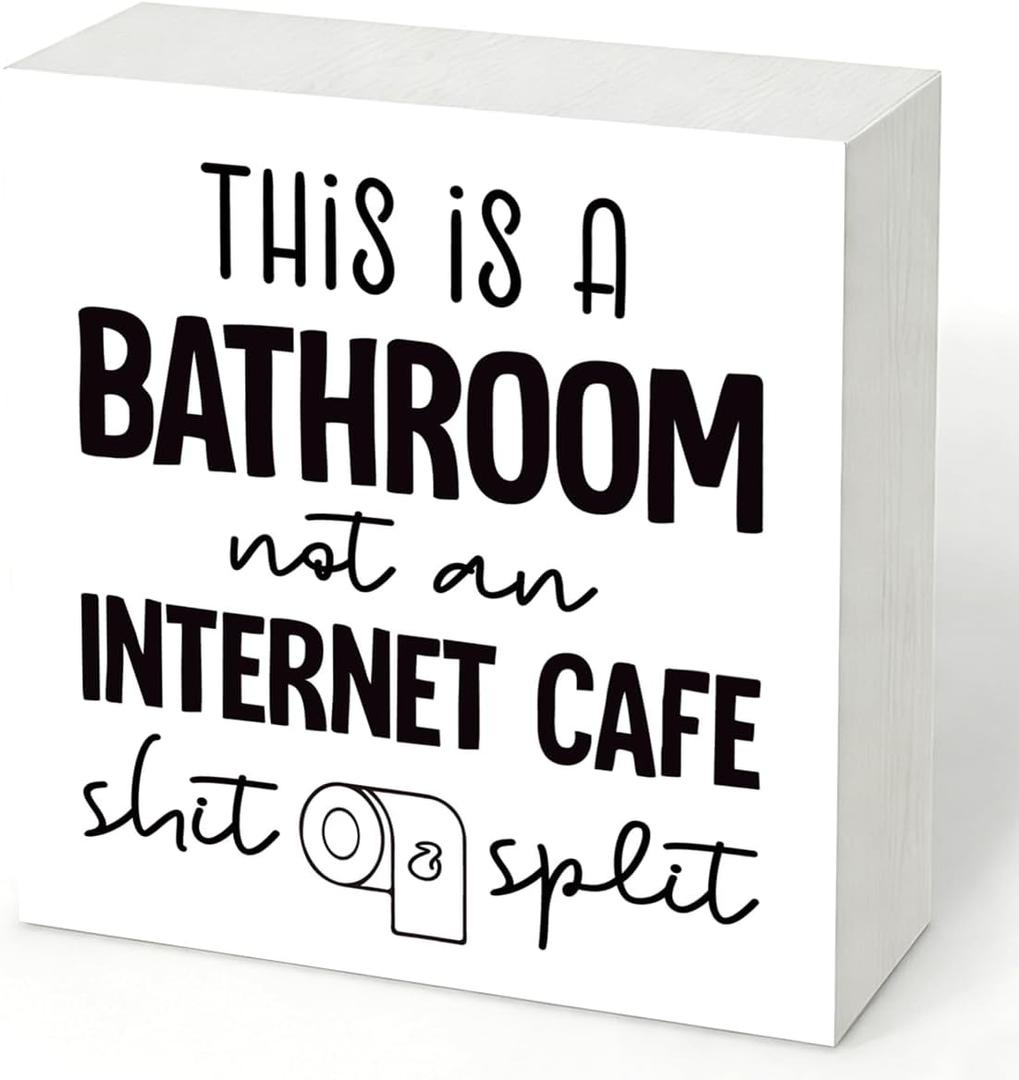 5 x Funny Sarcastic Bathroom Toilet Decor Signs, Home Bathroom Decor, Washroom Wooden Block Signs, Rustic Wood Plaque Box Sign for Home Office Restroom Toilet Shelf Table Decoration