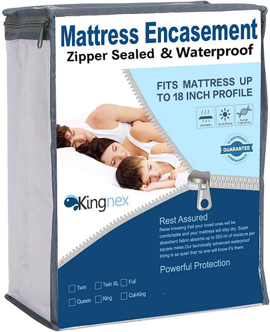 Zippered RV Bunk Mattress Protector for 30x75 Narrow Twin Bed 100% Waterproof 6 Sided Complete Matress Cover Encasement 9-12" Deep