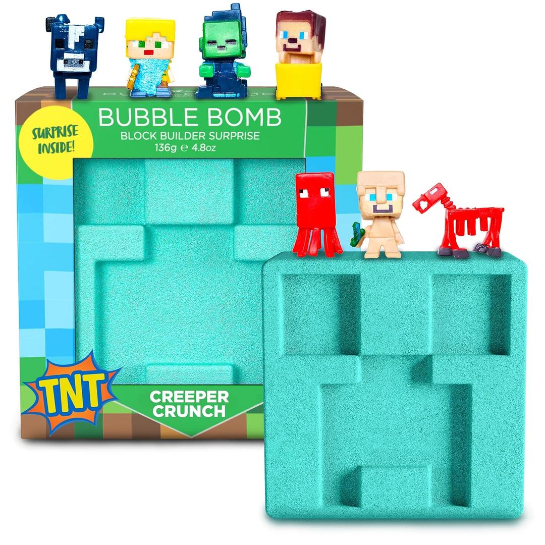 TNT Creeper Bath Bomb for Kids with Block Builder Surprise Toys Inside (1 Pack)  Large Fizzy Bubble Mine Bomb - Easter Basket Stuffers for Boys, Fruity Scent, Skin-Safe, Made in USA by Two Sisters