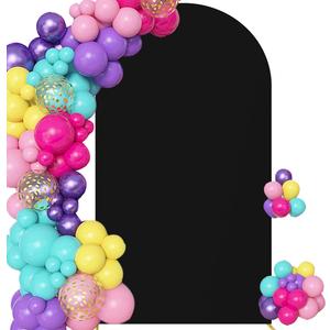 7.2FT Arch Backdrop Cover Spandex Fitted Wedding Arch Covers,Round Top Double-Sided Chiara Arch Covers for Party Wedding Birthday Ceremony Event Banquet Decoration(Black)