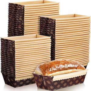 Mimorou 50 Pcs Mini Kraft Paper Loaf Pan Disposable Baking Cake Bread Mold Microwave Oven Freezer Safe Small Christmas Loaf Box Bakeable for Homemade Gift Giving, 6 x 2.6 x 2 Inch