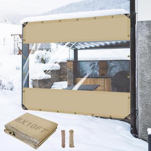 Outdoor Vinyl Curtains for Patio Waterproof - 24 Oz Heavy Duty Porch Enclosure with Brass Grommets, Clear PVC Screen Panels Wind Blocker for Winter Outside 8x10ft Porch Balcony Pergola Gazebos