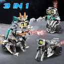 STEM Building Toys for Kids 6-14, Remote & APP Controlled 3in1 STEM Dinosaur Motorcycle Robot Building Kit for Kid with Music Spray, 646 Pcs Building Blocks Set Birthday Xmas Gift Ideas for Boys Girls (Grey Black-3in1)