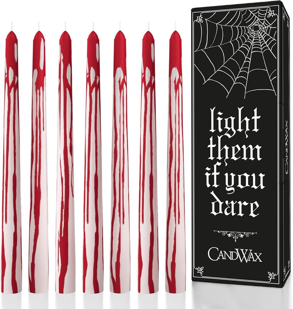 CANDWAX 12 inch Taper Candles Set of 12 - Unscented, Blood White, No Drip Taper Candles - Ideal for Halloween or Themed Events