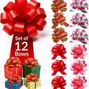 Eye-Catching Xmas Pull Bows for Easy Gift Wrapping with Ribbon - 5" Wide Wrap Bows for Christmas Tree Decoration, Holiday Dcor, Present Wrapping, Baskets, Birthday, Easter - 12 Assorted Bows