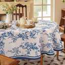 Bnejvif Modern Blue Floral Oval Tablecloth 60 x 84 Inch Waterproof, Wrinkle-Free Fabric Table Cover for Indoor and Outdoor Dining Decor