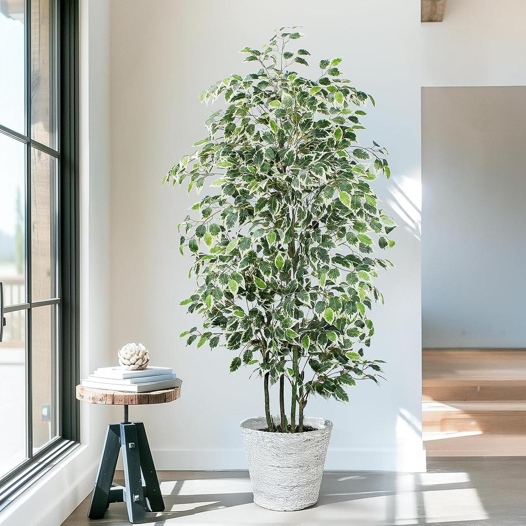 Yepdin 6 FT Artificial Ficus Tree 600 Leaves Faux Plants Indoor Tall with Black Pot Large Fake Tree for Home Office Living Room Decor