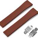 CTS 18mm/20mm/22mm Quick Release Watch Band,Soft Rubber Straps with Butterfly Deployment Buckle,15 Colors for Men and Women (Brown)