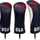 USA Golf Head Covers for Driver & Fairway Woods - Premium Leather Headcovers, Designed to Fit All Woods and Drivers
