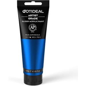 GOTIDEAL Metallic Acrylic Paint Pearl Sapphire Blue Tubes(120ml, 4.1 oz) Non Toxic Non Fading,Rich Pigments for Painters, Adults & Kids, Ideal for Canvas Wood Clay Fabric Ceramic Craft Supplies (Cerulean Blue)
