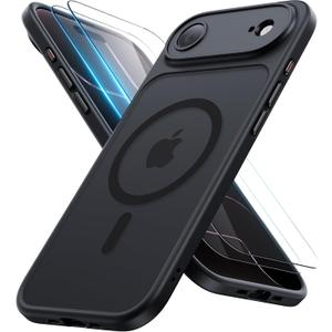 JJL for iPhone Air Case with 2 Pack Screen Protectors, Compatible with MagSafe, Full Camera Protection, Slim Translucent Matte Magnetic Phone Cover for iPhone 17 Air, Black
