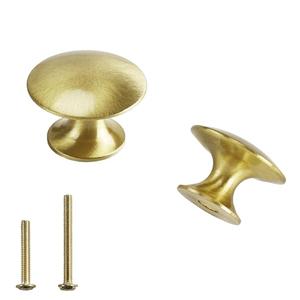 GUDBRUZ Gold Knob for Dresser Solid Brass 5 Pack Compact Round Cabinet Knob 1-inch (25mm) Brushed Finish, Modern Drawer Pulls for Dresser, Cupboard, Kitchen, Bathroom Hardware with a Soft Shimmer