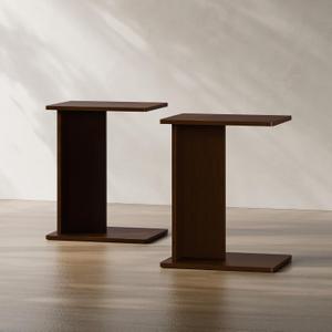 RECCI Solid Bamboo C-Shaped End Table Set of 2 for Couch and Sofa, Sustainable Mid-Century Modern Wood Side Table for Living Room or Bedroom, Easy Assembly C Table Nightstand (Espresso Brown)
