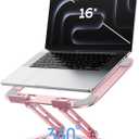 Adjustable Laptop Stand, Computer Stand with 360 Rotating Base, Ergonomic Laptop Riser Mount for Desk Foldable Portable Computer Desk Fits with MacBook Pro Air (10-16") - Pink