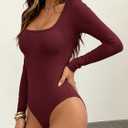 ANRABESS Womens Scoop Neck Long Sleeve Bodysuits, S