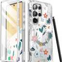 i-Blason for Samsung Galaxy S25 Ultra Case MagSafe with Built-in Screen Protector [Support Fingerprint ID & Wireless Charger] Full-Body Slim Style Magnetic Phone Case for S25 Ultra, Flower