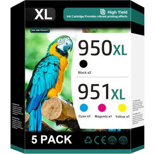 950XL and 951XL Ink Cartridges Combo Pack (5-Pack) Replacement for HP 950XL 951XL Ink Cartridges for HP Printers OfficeJet 8600 Series Pro 251dw, 8100, 8600 Series