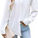 Button Down Shirts for Women Long Sleeve Collared Blouse Business Casual Tops (White, M)