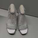 Womens Chunky Low Heels Sandals Silver Glitter Ankle Strap Wedding Shoes 9 1/2