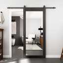 BARNSMITH 32in x 80in Mirror Barn Door with 5.5FT Sliding Door Hardware Kit Included, 1 Lites Full Length, Solid Wood Water-Proof PVC Surface, No Assembly Required, Black