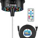 Disco Ball Motor with Light, 0/3/6/9/12/15 RPM Rotating Adjustable Speed Spinner with Remote, 16ft Detachable Power Cable/Battery/USB-C Power Mode, Supports 4'' - 16'' Mirror Balls for Party Outdoor