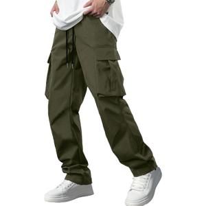 Comdecevis Men's Casual Cargo Pants Workout Joggers Stretch Sweatpants Hiking Drawstring Tactical Pants with Multi Pockets (Large, Army Green)
