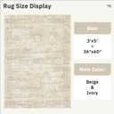 3x5 Rug, Small Area Rug for Kitchen, Entryway, Machine Washable Non-Slip Throw Rug, Vintage Carpet for Nursery Coffee Table Beige