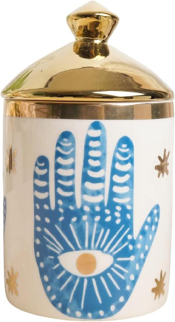 Big Eye Aromatherapy Candle Jar With Lid Ceramic Makecup Cotton Swab Holder Home Deocrative Bottler, Home Fireplace Kitchen Dining Decor For Living Room Knick Knacks Candle Holder (F66)