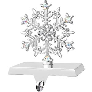 Snowflake Christmas Stocking Holder, 3D Silver Metal Stocking Holder Non-Slip Stocking Hangers for Mantle Fireplace Table Christmas Holiday Decoration