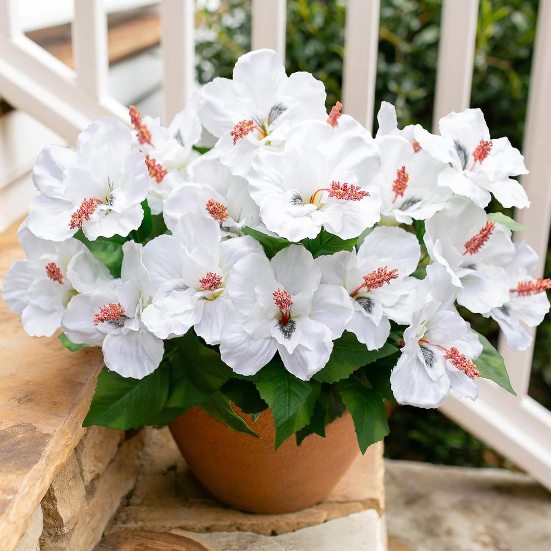 HyeFlora Artificial Hibiscus Flowers for Outdoors Faux Plant Spring Decor, 4 Bundles Fake Tropical Flowers UV Resistant Realistic Outdoor Silk Flower for Outside Planter Porch Patio Garden Window Home