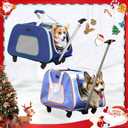 A4 Pet Pet Carrier with Wheels,Foldable Dog Carrier on Wheels for Medium Dogs Up to 33 LBS with Removable Base,Extendable Handle & 4-Wheels Design,Mesh Ventilation Windows and Safety Rope, Blue
