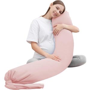 MOON PARK Pregnancy Pillow - Incredibly Smooth and Soft Cooling Cover I Shaped Full Body Maternity Pillow with Removable Cover - Support for Side, Back, Legs, Belly, HIPS - Pink