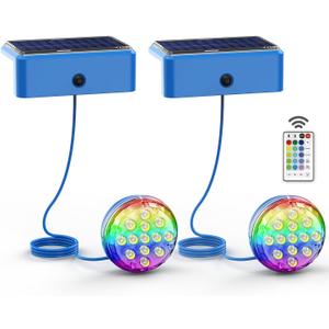 Solar Pool Lights, Solar Powered Submersible LED Lights with Remote IP68 Waterproof, Swimming Pool Light, 16 Colors Pool Light for Frame Above Ground Inground Pool, Pond (Blue, 2 Pack)