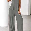 PRETTYGARDEN Women's 2026 Two Piece Matching Lounge Sets Asymmetrical Split Tank Tops Wide Leg Pants Summer Outfits Tracksuit (Gray, M)