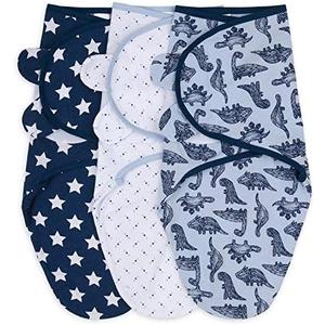 The Peanutshell Baby Swaddle Blankets Set of 3 - Baby Boy Sleep Sack for Newborn, Newborns Sack 0-3, 3-6 Month Swaddles, Soft & Breathable Cotton - Blue Dinosaur (M/L)
