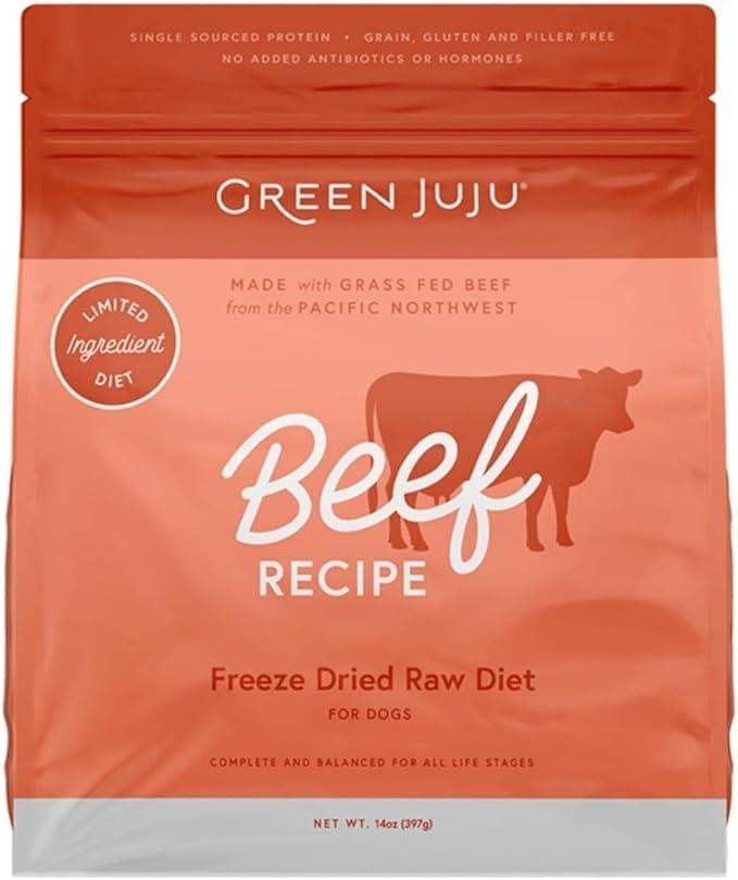Green Juju Limited, Ingredient Diet Beef Raw Freeze-Dried Dog Food, 14 Ounce, BB: 01/07/28