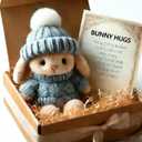 Handmade Mini Bunny Hug Cute Easter Gift with Card, 2026 New Soft Plush Rabbit Mini Bunny Hugs in Box, Easter Basket Bunny Stuffer Women MenSmall Thoughtful Gift for Friends & Family (blue)