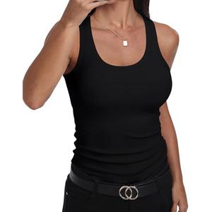 GEMBERA Womens Scoop Neck Sleeveless Racerback Ribbed Knit Slim Fitted Basic Tank Top Shirt Size S