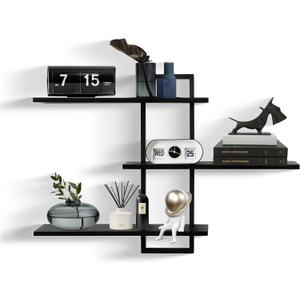 PHOENANCEE 3 Tier Wall Shelves,Decorative Floating Shelf for Wall,Plants Photo Shelf Storage Display Shelving Wood for Living Room Bedroom Kitchen Home Office Decor,Modern,Large,22 Inch(Black)