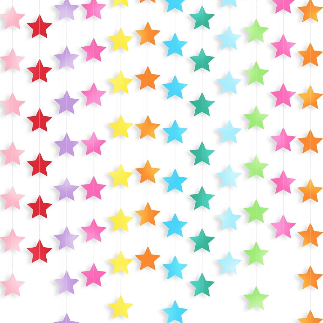 Patelai Glitter Star Garland Banner Decor, 130 Feet Star Hanging Bunting Banner Bright Backdrop for 2025 Graduation Prom Wedding Birthday Christmas Party Supplies(Rainbow)